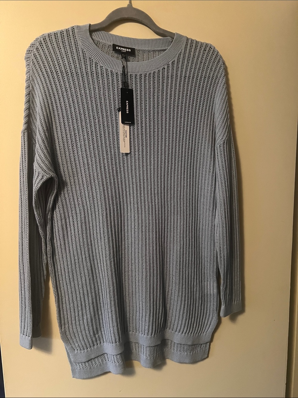 Express Light Blue Open-Knit Crewneck Sweater size XS brand new tags $78 retail